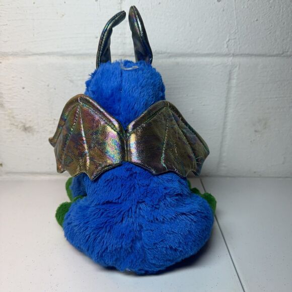 Dragon Plush Stuffed Animal Blue Green Iridescent Wings Horns Glitter Eyes P1 - Picture 3 of 9